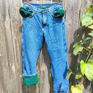 Wrangler Rugged Wear Fleece Lined Denim Jeans Mens 30x32 Green Warm Work Pants